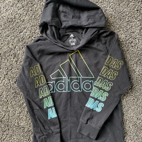 Adidas boys long sleeve black logo shirt with hood. - Picture 2 of 2